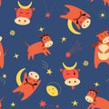 Bull horns moon flat vector seamless pattern Royalty Free Stock Photo