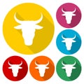 Bull icons set with long shadow