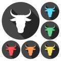 Bull icons set with long shadow