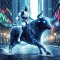 Bull Illustration. Financial Technology Revolution - AI in Stock Trading. AI-Enhanced Risk Management in Stock Markets.