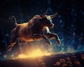 The bull jumped on the trading price chart.