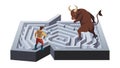 Bull in Labyrinth Maze, Challenge Problem-Solving, vector design Generative AI Royalty Free Stock Photo