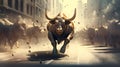 Bull market concept, running bull, finance, visual metaphor