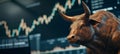 Bull market with rising candlestick charts, trading volatility and recession Royalty Free Stock Photo