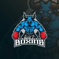 bull mascot logo design vector with modern illustration concept style for badge, emblem and t shirt printing. bull boxing