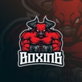 Bull mascot logo design vector with modern illustration concept style for badge, emblem and t shirt printing. Bull boxing