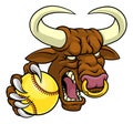 Bull Minotaur Longhorn Cow Softball Mascot Cartoon
