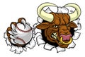 Bull Minotaur Longhorn Cow Baseball Mascot Cartoon