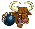 Bull Minotaur Longhorn Cow Bowling Mascot Cartoon