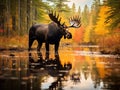 Bull Moose grazing in autumn in Algonquin Park