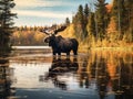 Bull Moose grazing in autumn in Algonquin Park Royalty Free Stock Photo