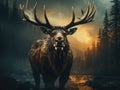 Bull moose with large antlers in Grand Teton National Park Royalty Free Stock Photo