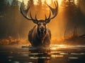 Bull moose with large antlers in Grand Teton National Park Royalty Free Stock Photo