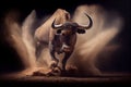 bull, pawing the ground and slamming its horns down in aggressive display