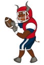 Bull plays American football. Cartoon style. Isolated image on white background. Royalty Free Stock Photo