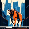 Bull in the rain. Bull in the city. Vector illustration. Generative AI