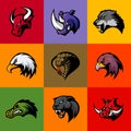 Bull, rhino, wolf, eagle, cobra, alligator, panther, boar head isolated vector logo concept.