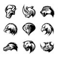 Bull, rhino, wolf, eagle, cobra, alligator, panther, boar head isolated vector logo concept.