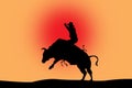 Bull riding black silhouette on red Royalty Free Stock Photo