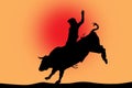 Bull riding black silhouette on red Royalty Free Stock Photo