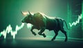 Bull run or bull market trend in cryptocurrency or stocks. Trading stock market green background, up arrow graph for increase in Royalty Free Stock Photo