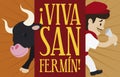 Bull and Runner ready for Spanish Encierros de San Fermin, Vector Illustration