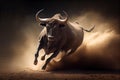 bull, running full speed ahead with its horns down