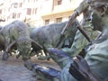 Bull running monument statue in Pamplona, Spain