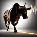 Bull is running up on upturn graph. Bull market Investment chance Royalty Free Stock Photo