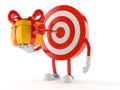 Bull`s eye character holding gift Royalty Free Stock Photo