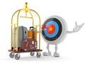 Bull`s eye character with hotel luggage cart