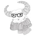 Bull in a scarf and glasses.