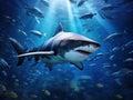 Ai Generated illustration Wildlife Concept of Bull shark and fish Royalty Free Stock Photo