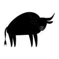 Bull silhouette in black color with thin white outline and gray element, horned animal logo, cattle vector illustration Royalty Free Stock Photo