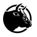 Bull silhouette, round shape logo. Vector illustration.