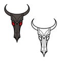 Bull skull. Flat icon, symbol of bull head, skull bone with horns. Isolated background.