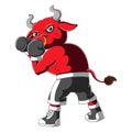 Bull in sport uniform boxing with gloves