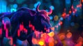Bull in Abstract Colourful Chart with Futuristic Chromatic Waves