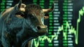 A bull stands confidently in front of a stock chart, symbolizing a bullish market trend and positive investor sentiment Royalty Free Stock Photo