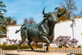 Bull statue in front of the bullfighting arena Royalty Free Stock Photo