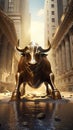 Bull statue in New York City, about stock concept. 3D rendering. Generative AI