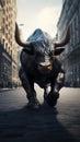 Bull statue in New York City, about stock concept. 3D rendering. Generative AI