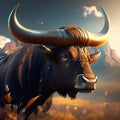 Bull in the steppe. 3D illustration. 3D rendering. Generative AI