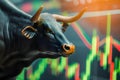 bull with stock market chart in the background