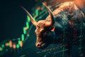 bull with stock market chart in the background