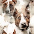 Bull Terrier watercolor dog pattern. AI Generated