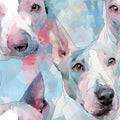 Bull Terrier watercolor dog pattern. AI Generated