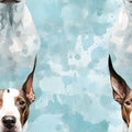 Bull Terrier watercolor dog pattern. AI Generated