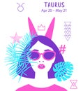 Bull to Taurus of zodiac, horoscope concept, vector art, illustration. Beautiful girl silhouette. Astrological sign as a beautiful Royalty Free Stock Photo