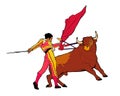 Bull and toreador, spanish corrida vector art